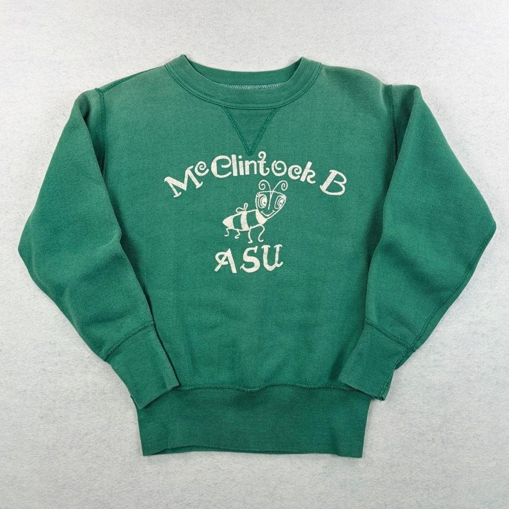 Vintage 50s 60s ASU McClintock Single V Sweatshirt Green Cotton Crewneck Small